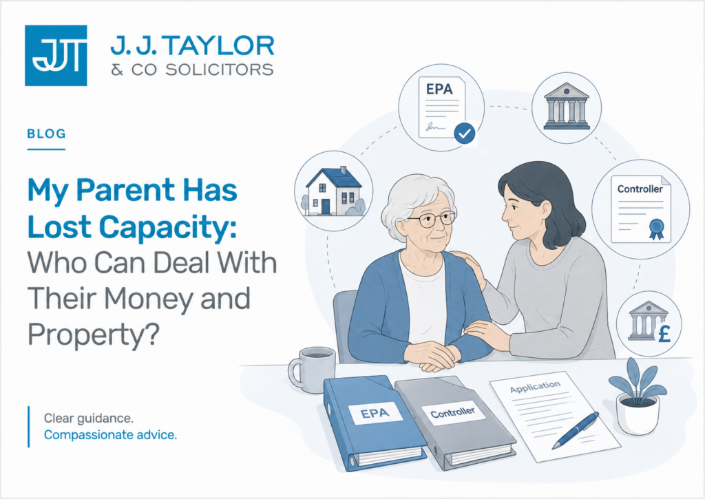 Older parent and adult child discussing an Enduring Power of Attorney and Controller application in Northern Ireland
